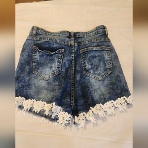 Women's Washed Denim Lace Trim Shorts - Blue
